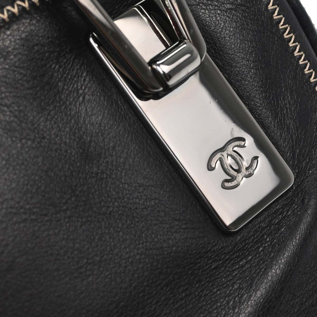 Chanel CC Bowler Leather, Black, Leather, Handbag