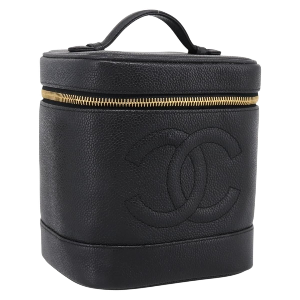 Chanel Vintage Timeless Cosmetic Case Caviar, Black, Leather, Handbag