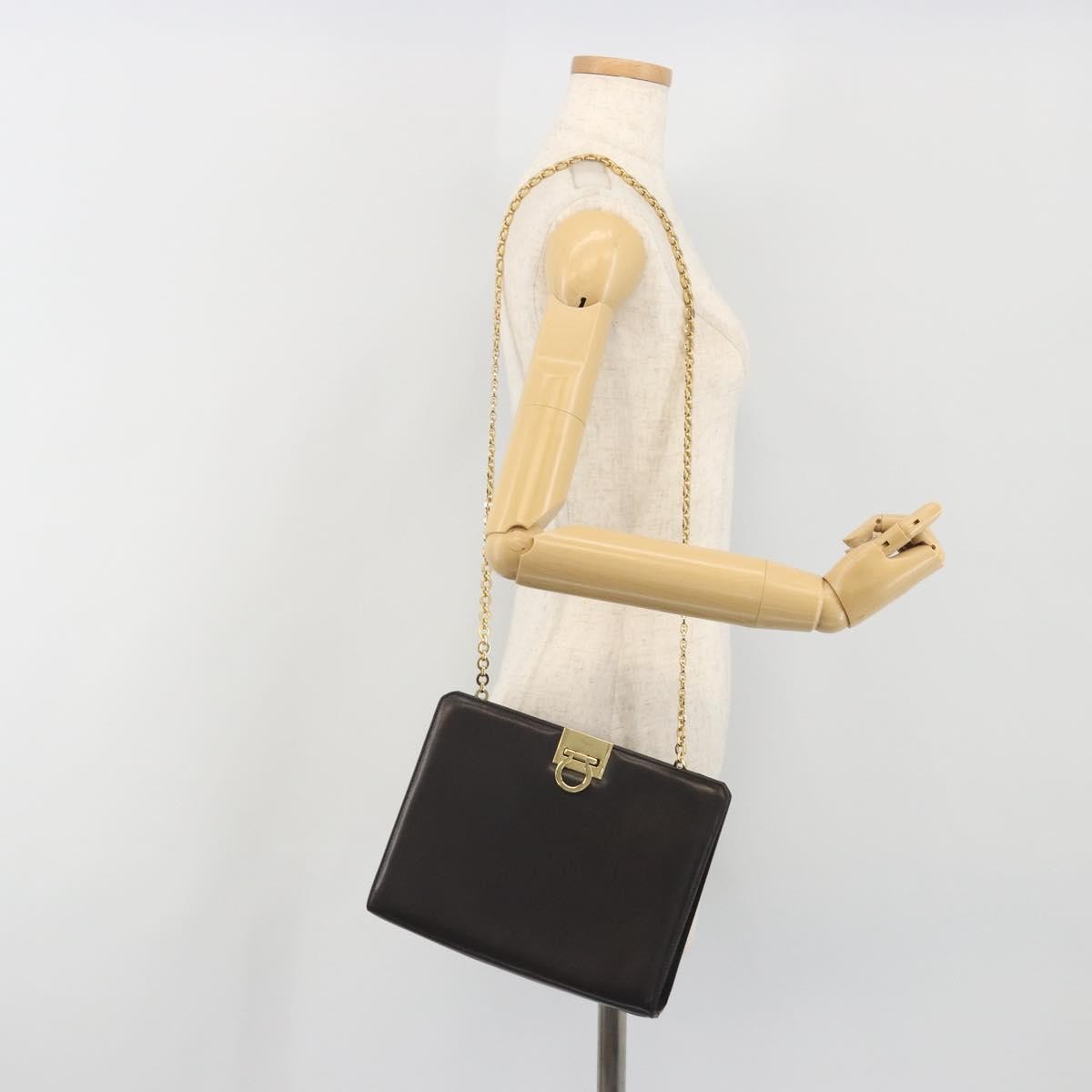 Salvatore Ferragamo Vintage Gancini Chain Leather, Brown, Leather, Shoulder Bag