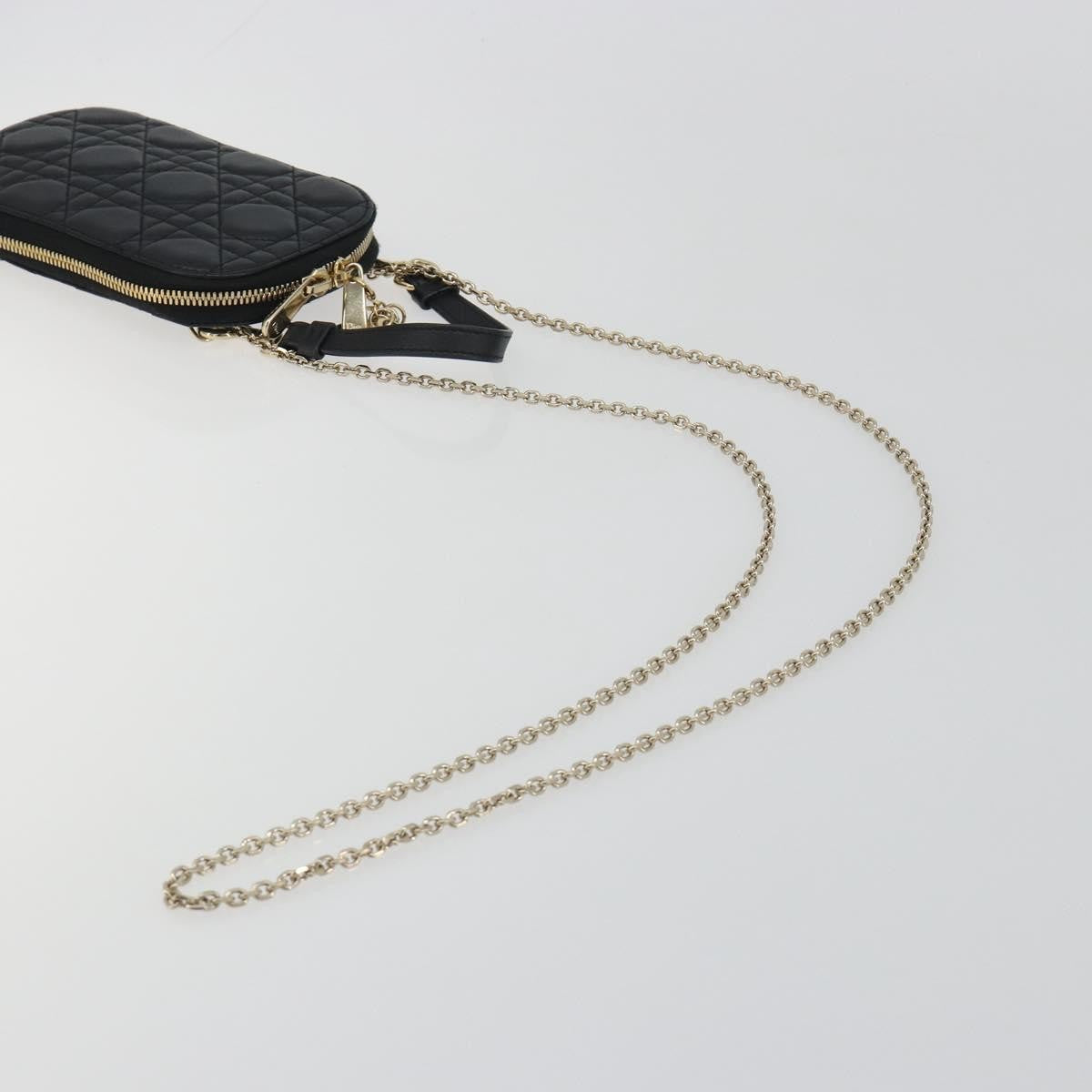 Christian Dior Lady Dior Phone Holder on Chain Cannage Quilt Lambskin, Black, Leather, Shoulder Bag