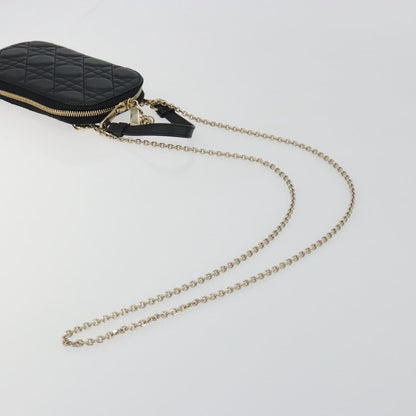 Christian Dior Lady Dior Phone Holder on Chain Cannage Quilt Lambskin, Black, Leather, Shoulder Bag