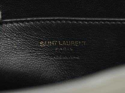 Saint Laurent Monogram Cabas Leather, Gray, Leather, Tote Bag