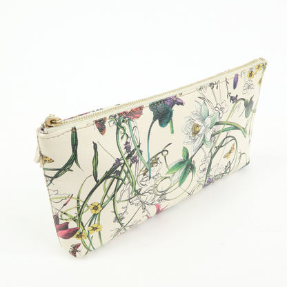 Gucci Bamboo Zip Pouch Flora Leather, Beige, Leather, Clutch