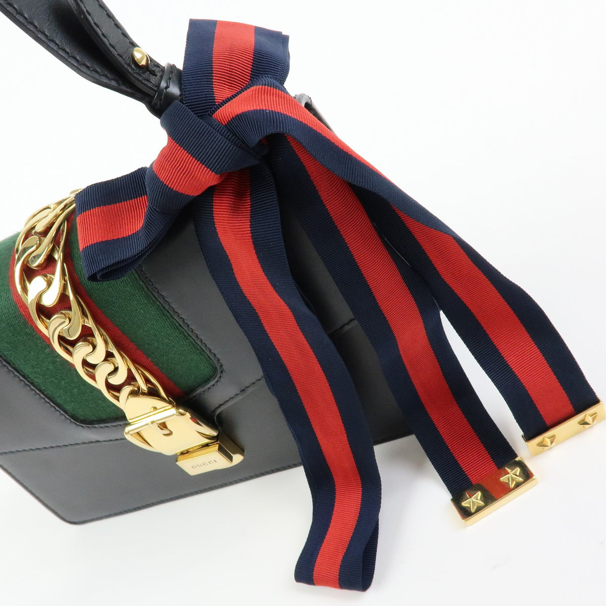 Gucci Sylvie Leather, Black, Leather, Shoulder Bag