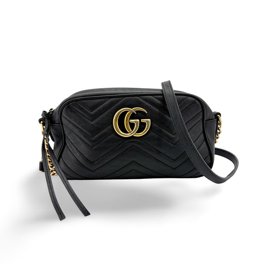 Gucci GG Marmont Monochrome Matelasse Leather, Black, Leather, Shoulder Bag