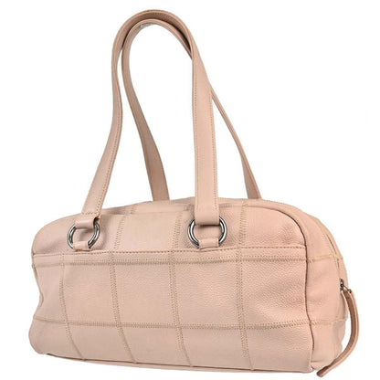 Chanel Square Stitch Bowler Quilted Calfskin, Pink, Leather, Shoulder Bag