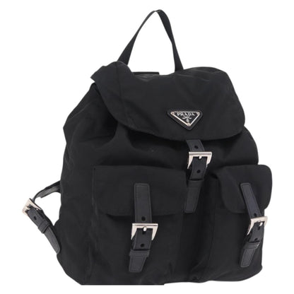 Prada Double Pocket Backpack Chain Re-Nylon, Black, Nylon, Shoulder Bag