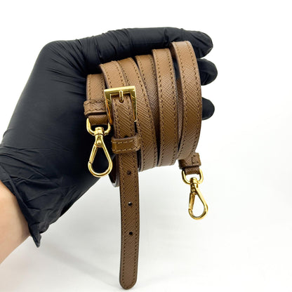 Prada Pushlock Pocket Camera Saffiano Leather, Brown, Leather, Handbag