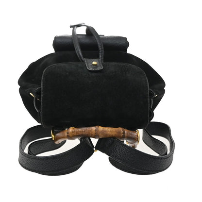 Gucci Vintage Bamboo Suede, Black, Suede, Backpack