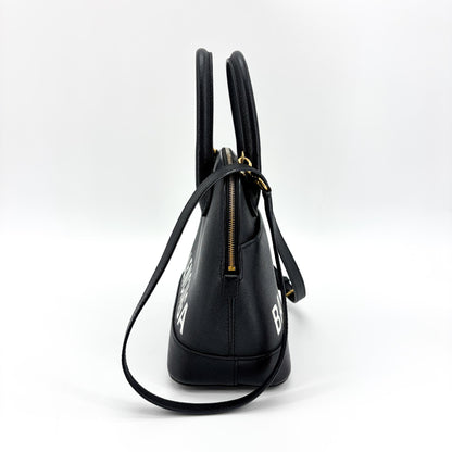 Balenciaga Logo Ville Leather, Black, Leather, Handbag