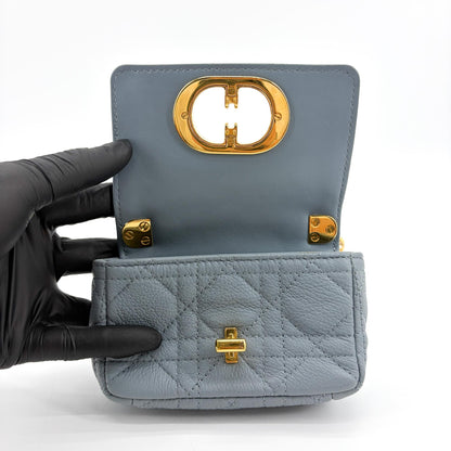 Christian Dior Caro Cannage Quilt Calfskin, Gray, Leather, Handbag