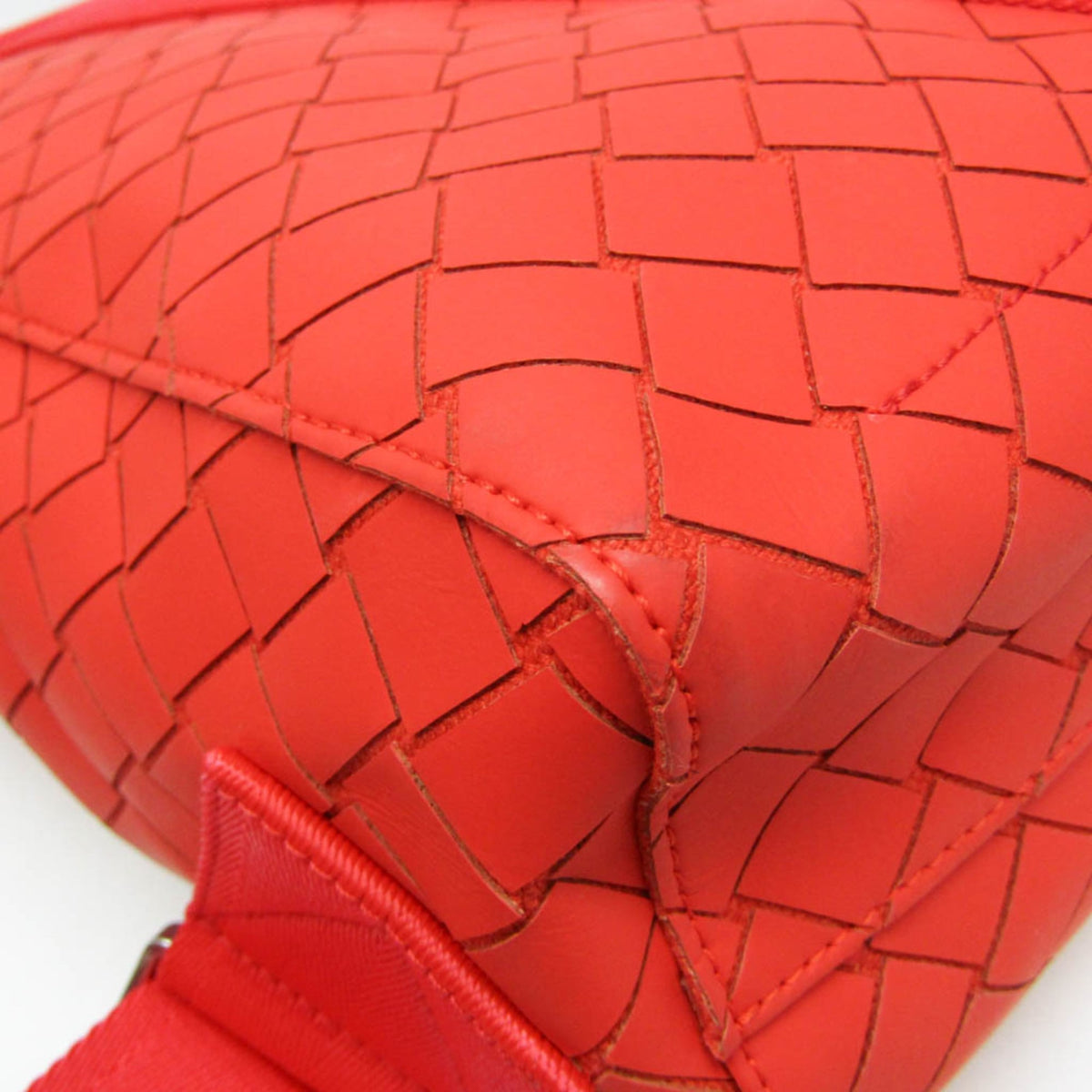 Bottega Veneta Fold-Over Intrecciato Effect Rubber, Red, Rubber, Backpack