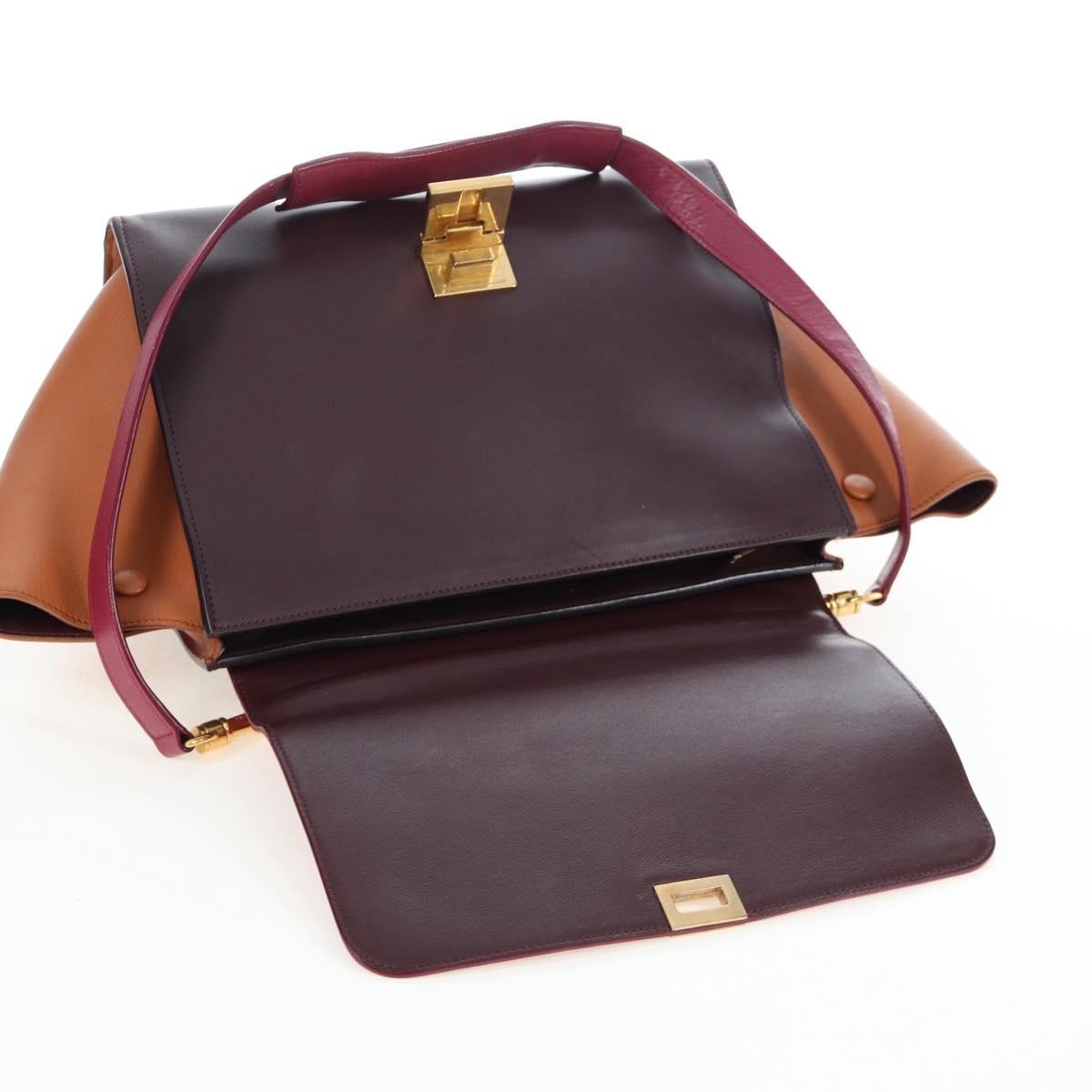 Celine Tricolor Trapeze Leather, Burgundy, Leather, Handbag