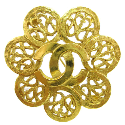 Chanel Vintage CC Flower Textured Metal, Gold, Gold Plated, Brooch
