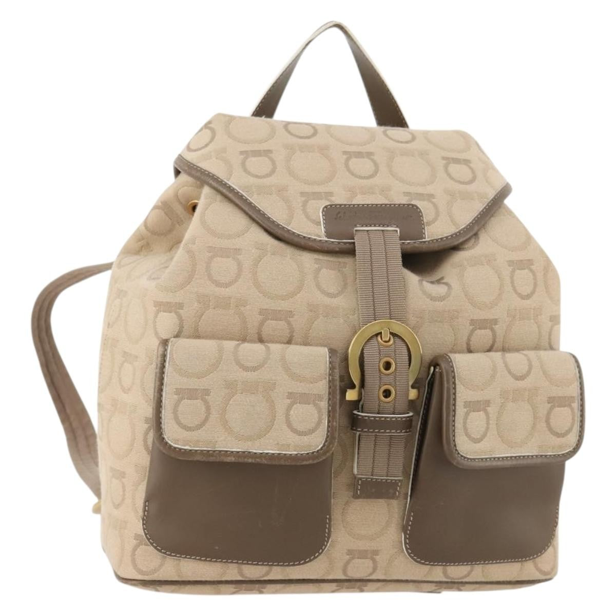 Salvatore Ferragamo Gancini Canvas, Beige, Canvas, Backpack
