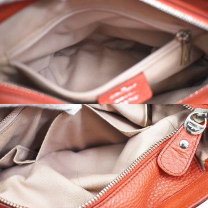Salvatore Ferragamo Gancini Handle Leather, Orange, Leather, Tote Bag