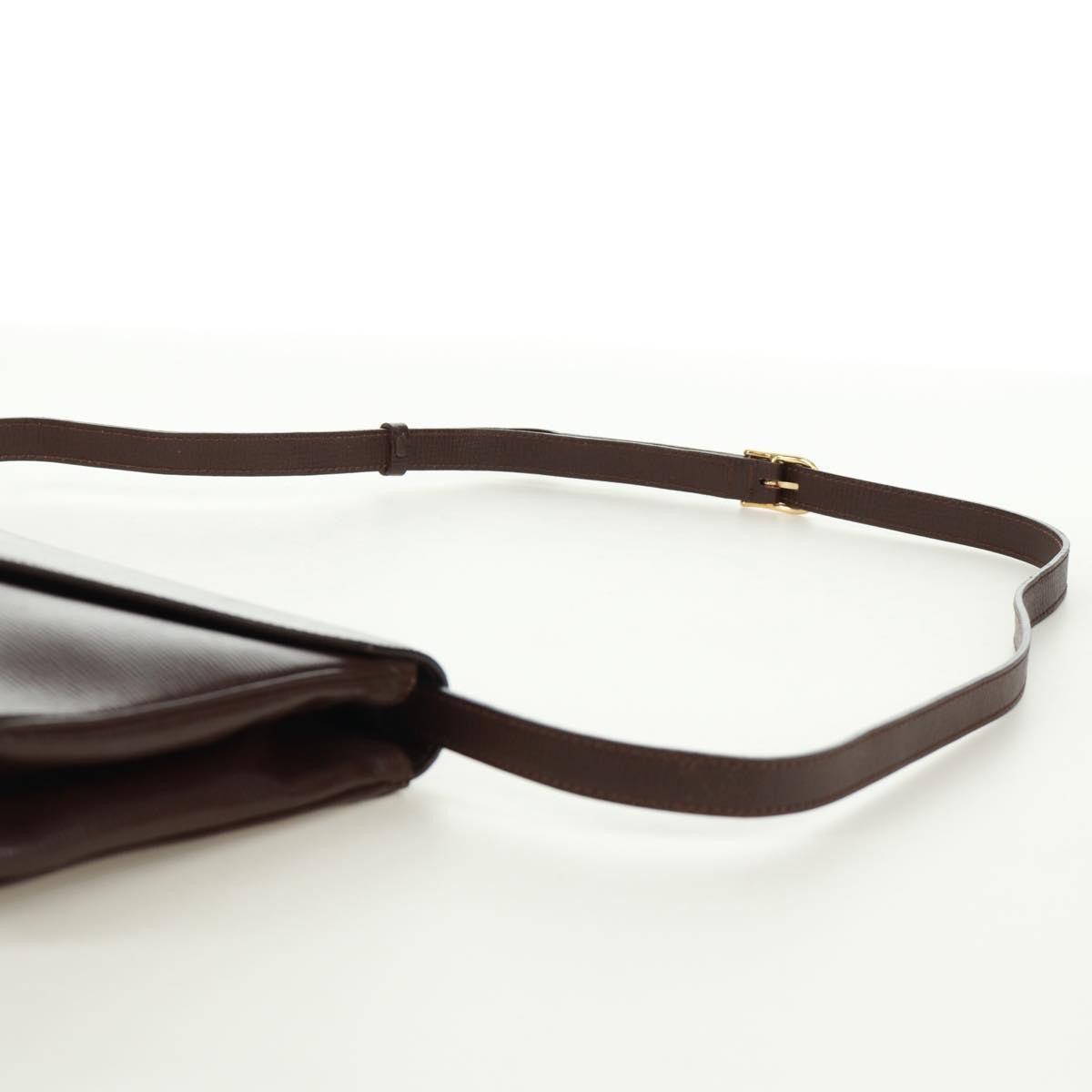 Celine Circle Logo Leather, Brown, Leather, Shoulder Bag