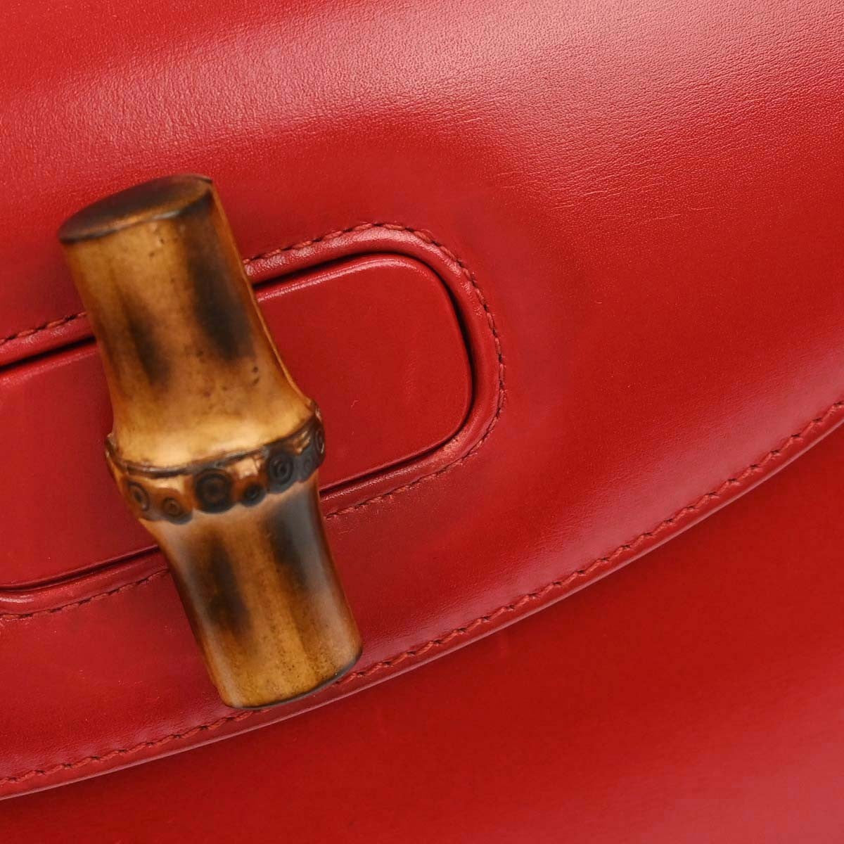Gucci Vintage Convertible Bamboo Top Handle Leather, Red, Leather, Handbag