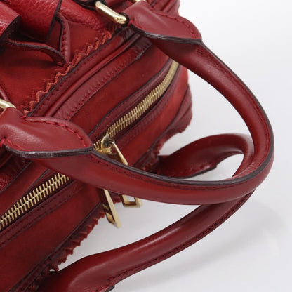 Burberry Hedwig Bowler Leather with Suede, Red, Leather, Handbag