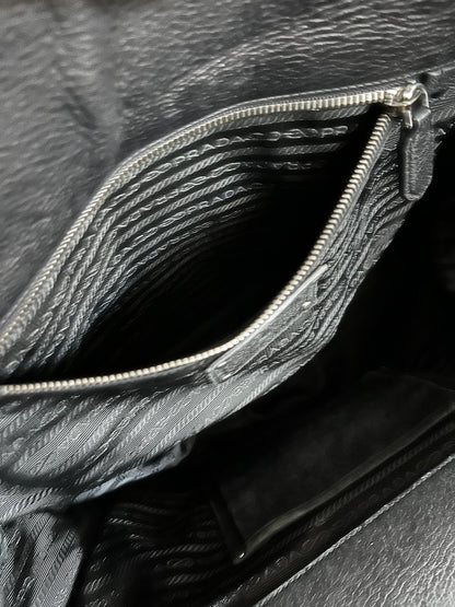 Prada Whipstitch Frame Satchel Tessuto and Leather, Black, Nylon, Handbag