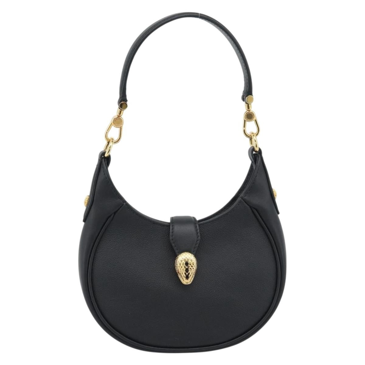 Bvlgari Serpenti Ellipse Leather, Black, Leather, Shoulder Bag