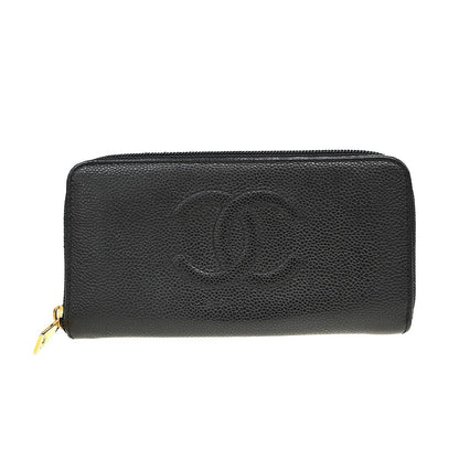 Chanel Portefeuille long CC logo calfskin leather, Black, Leather, Wallet