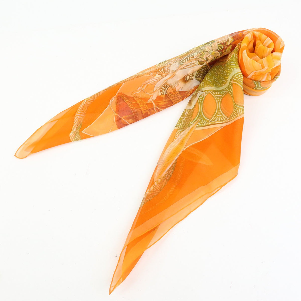 Chanel Carré 90 Silk, Orange, Silk, Scarf