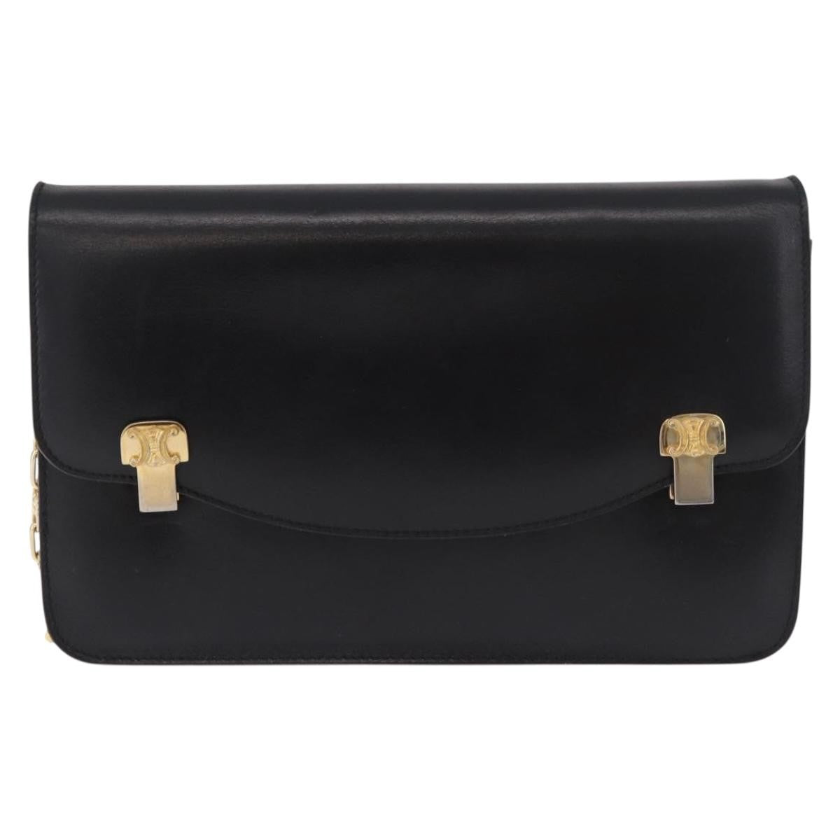 Celine Shoulder Leather, Black, Leather, Shoulder Bag
