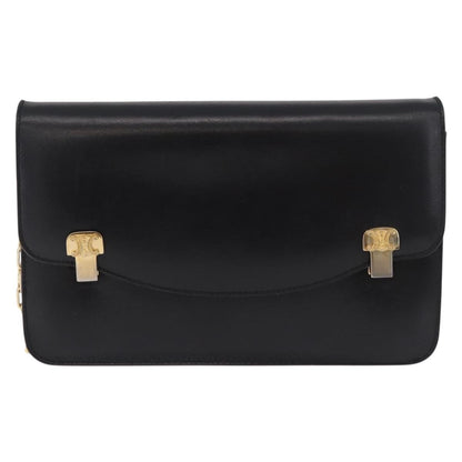Celine Shoulder Leather, Black, Leather, Shoulder Bag