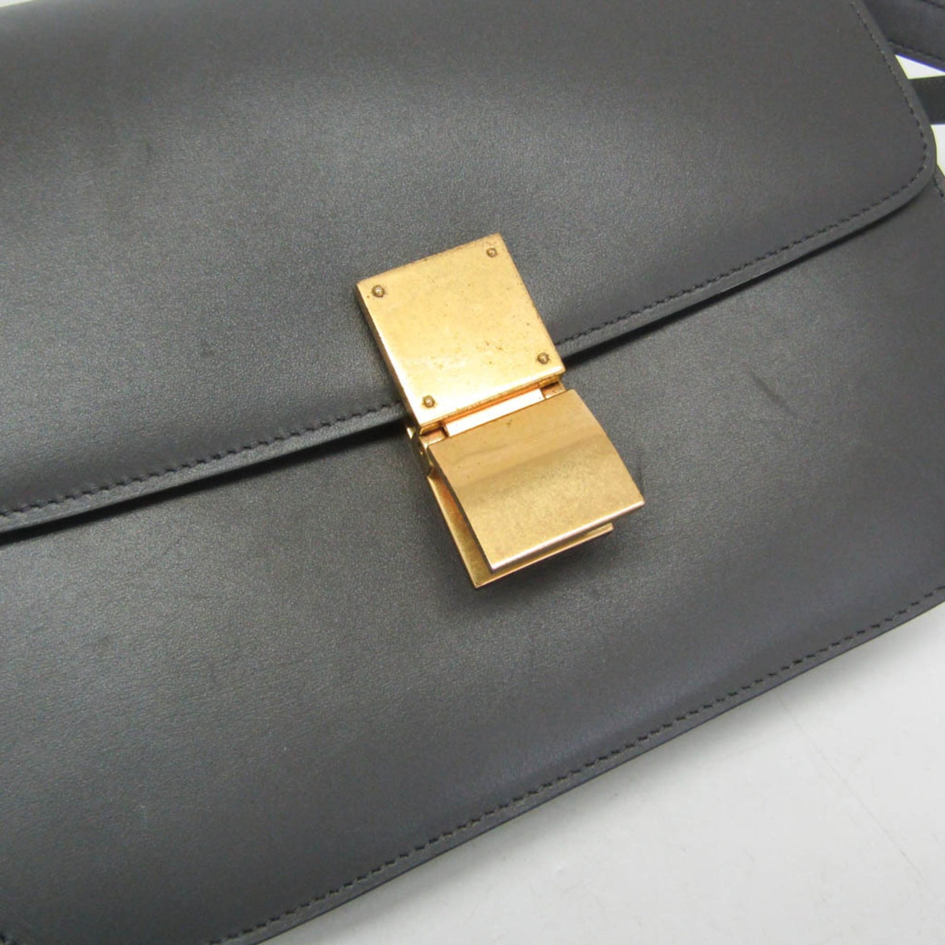 Celine Classic Box Smooth Leather, Gray, Leather, Handbag