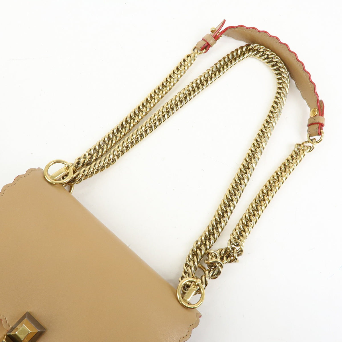 Fendi Kan I Leather, Beige, Leather, Shoulder Bag