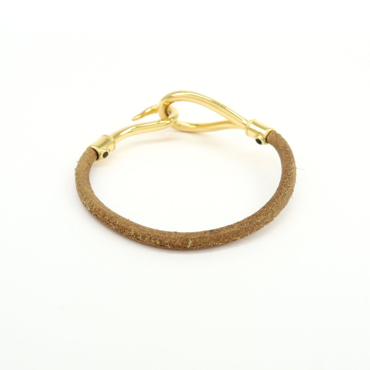 Hermes Jumbo Hook Braided Leather and Metal, Brown, Leather, Bracelet