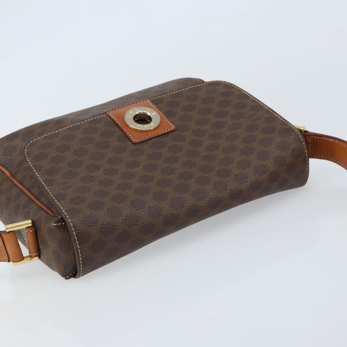 Celine Vintage Macadam Circle Logo Canvas and Leather, Brown, Canvas, Shoulder Bag