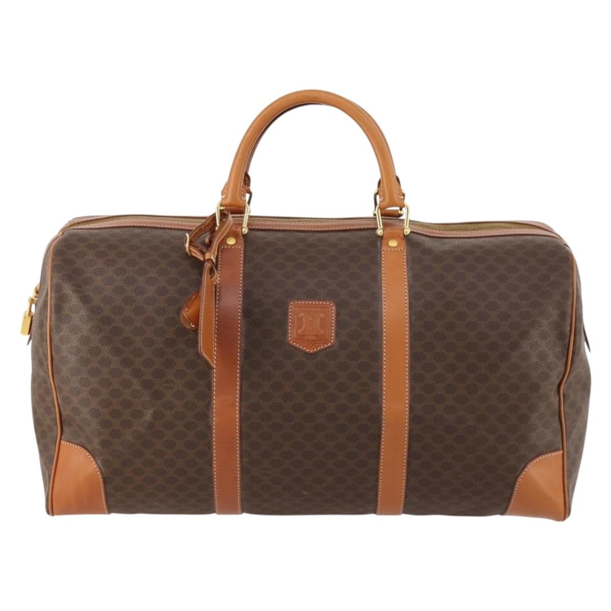 Celine Vintage Duffle Canvas and Leather, Brown, Canvas, Travel Bag