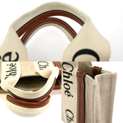 Chloe Woody Leather, Beige, Canvas, Tote Bag