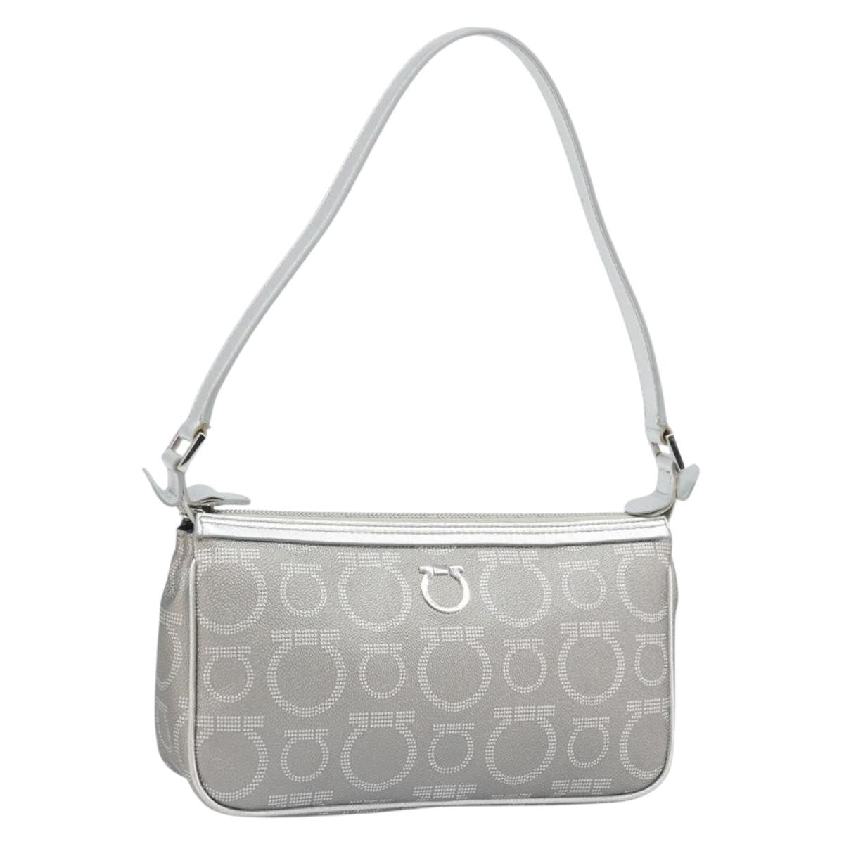 Salvatore Ferragamo Gancini Leather, Silver, Leather, Crossbody Bag