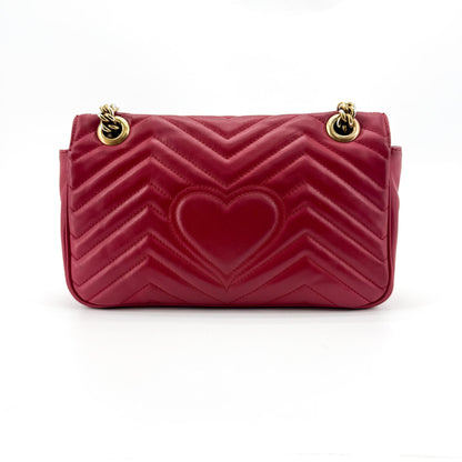 Gucci GG Marmont Flap Chevron Leather, Red, Leather, Shoulder Bag
