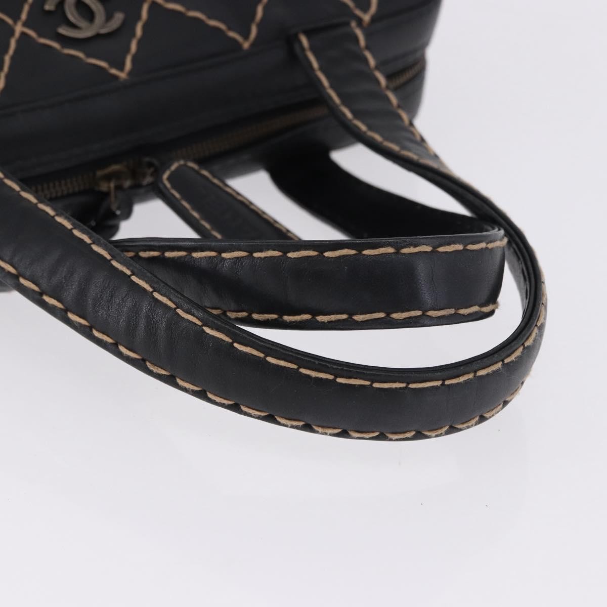 Chanel Surpique Zip Around Satchel Quilted Leather, Black, Leather, Handbag