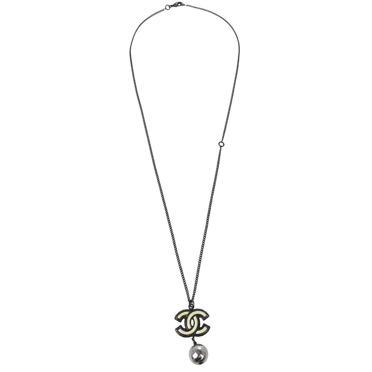 Chanel CC Pearl Drop Metal with Pearls, Black, Metal, Necklace