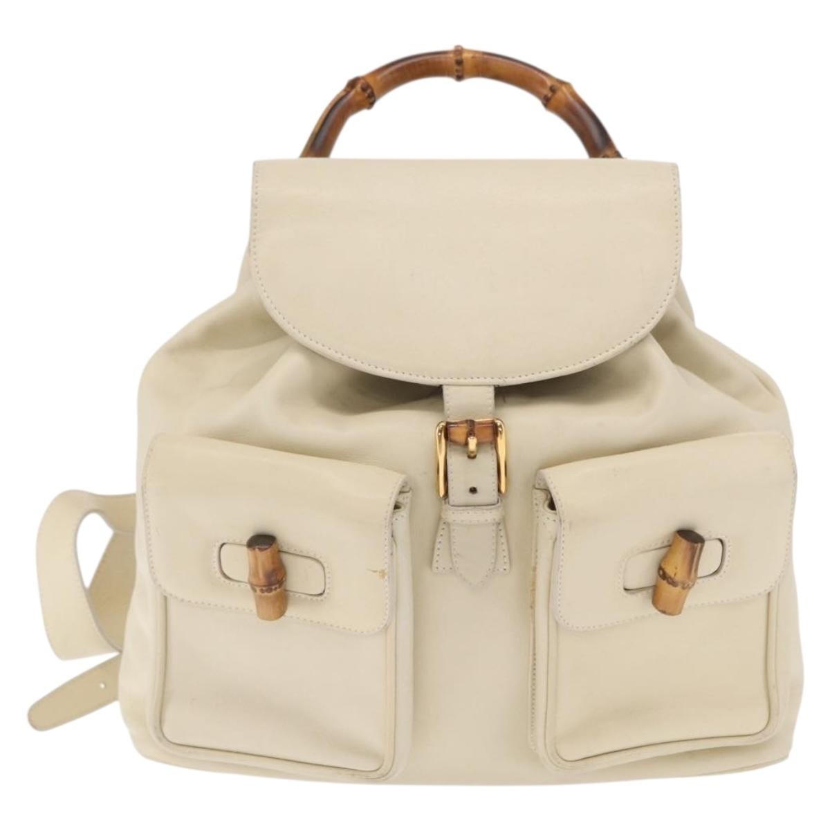Gucci Vintage Bamboo Leather, Gold, Leather, Backpack