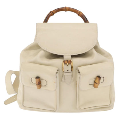 Gucci Vintage Bamboo Leather, Gold, Leather, Backpack