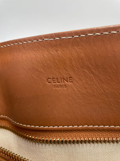 Celine Vertical Square Cabas Tote Canvas with Leather, BROWN, CANVAS, Tote bag