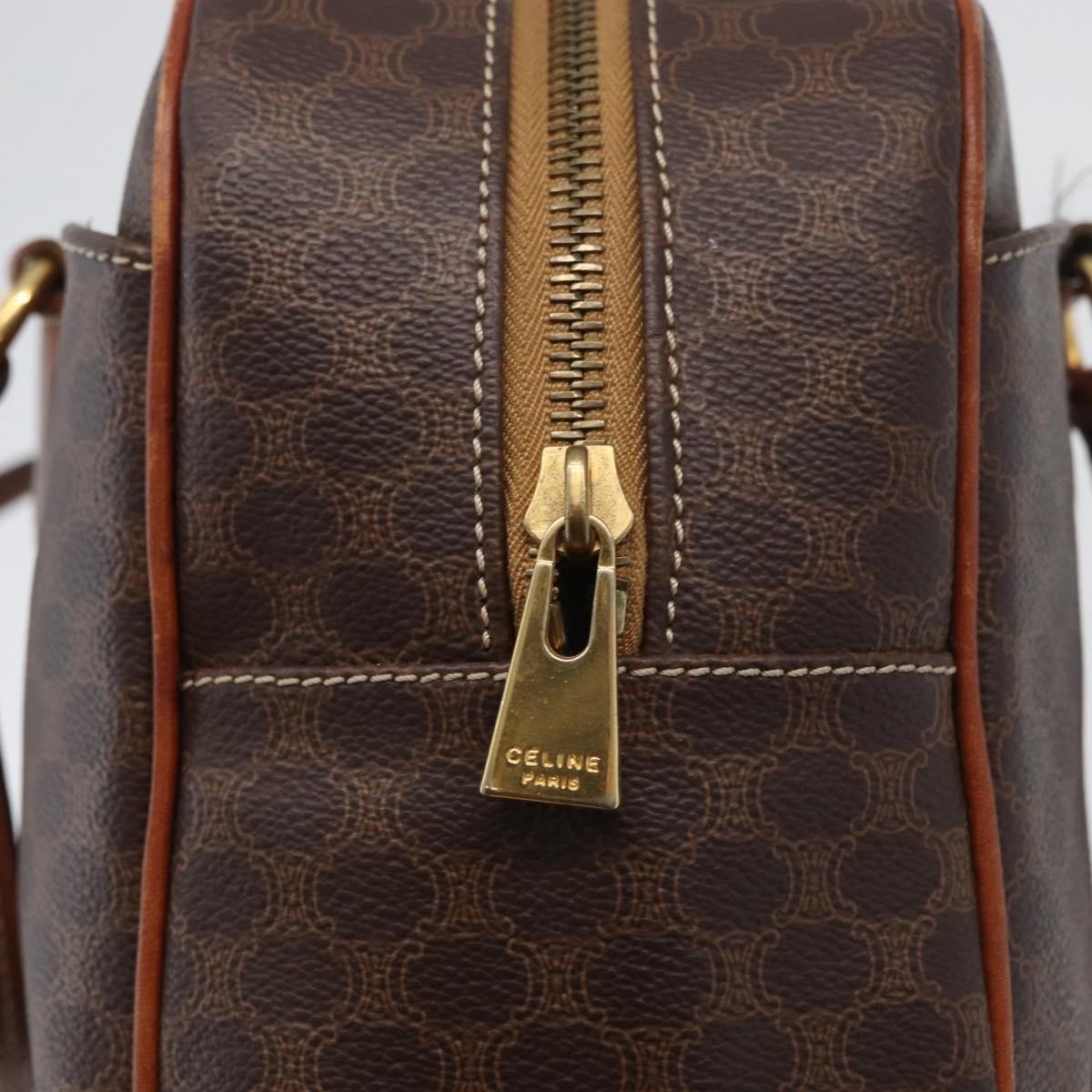 Celine Vintage Macadam Canvas and Leather, Brown, Canvas, Handbag