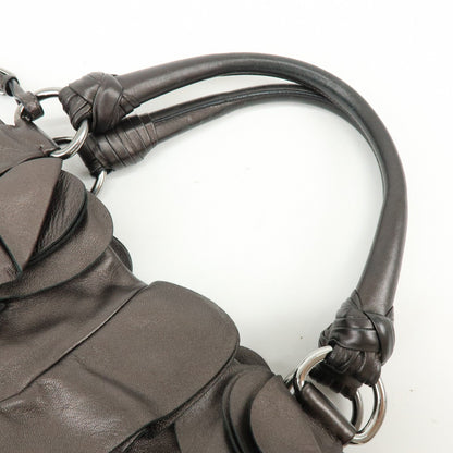 Prada Ruffle Hobo Nappa Leather, Brown, Leather, Shoulder Bag