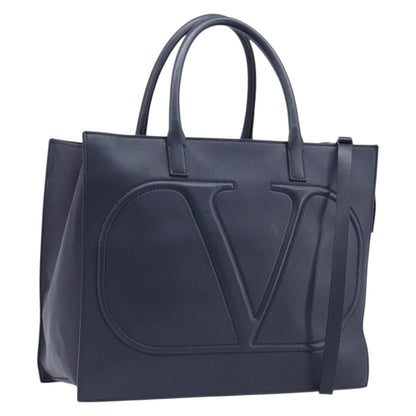 Valentino Garavani VLogo Convertible Shopper Leather, Navy, Leather, Tote Bag