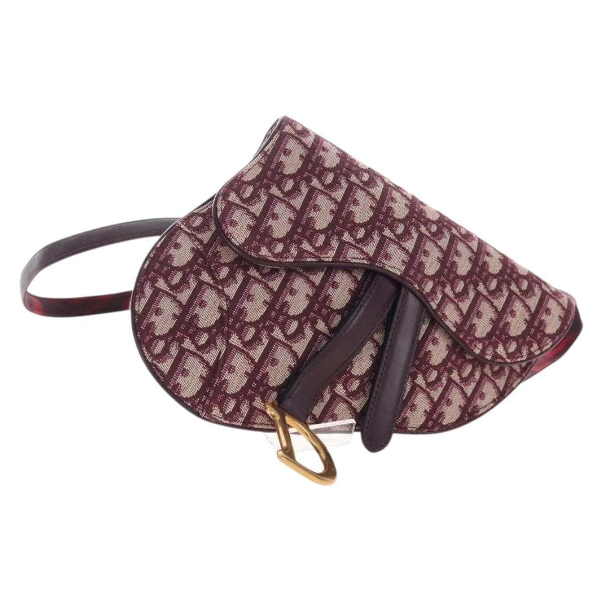 Christian Dior Saddle Belt Oblique Canvas, Burgundy, Canvas, Handbag