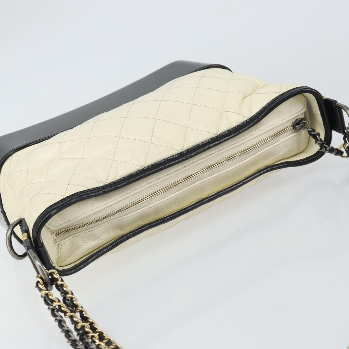 Chanel Bicolor Gabrielle Hobo Quilted Aged Calfskin, White, Leather, Shoulder Bag