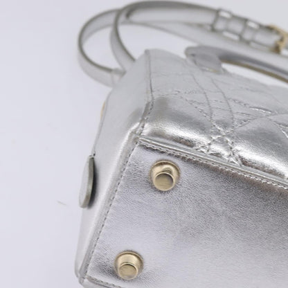 Christian Dior Cannage Granville Mini Bowling Bag Metallic Leather, Silver, Leather, Crossbody Bag