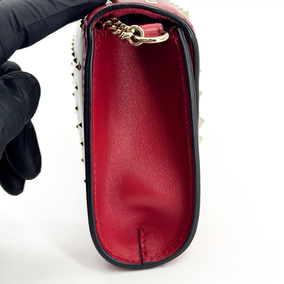 Valentino Garavani Demilune Clutch Studded Leather, Red, Leather, Clutch