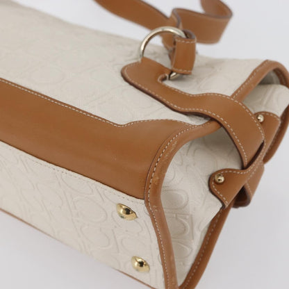 Salvatore Ferragamo Gancini Top Handle Canvas, White, PVC, Handbag